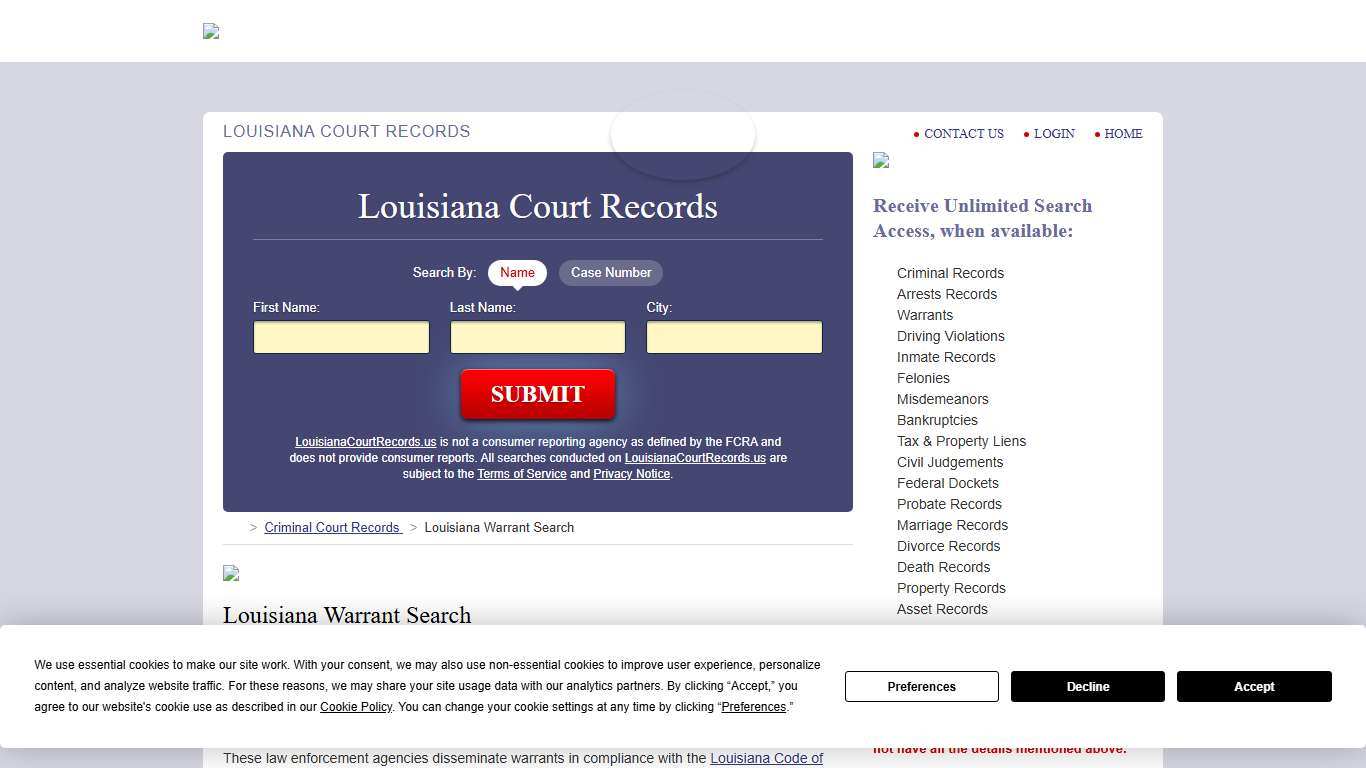 Louisiana Warrant Search LouisianaCourtRecords.us